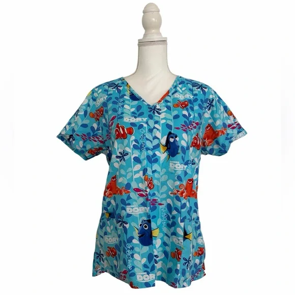 Disney Pixar Finding Dory Nursing Medical Scrub Top Women’s Medium - Picture 1 of 5